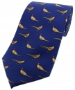 Krawatte mit Jagdmotiv - stehende Fasane auf blauem Grund