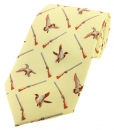 Krawatte mit Jagdmotiv - Enten/Flinten auf gelbem Grund