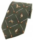 Krawatte mit Jagdmotiv - Enten/Flinten auf grünem Grund