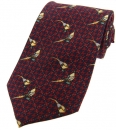 Krawatte mit Jagdmotiv - stehende Fasane auf Tweedmuster